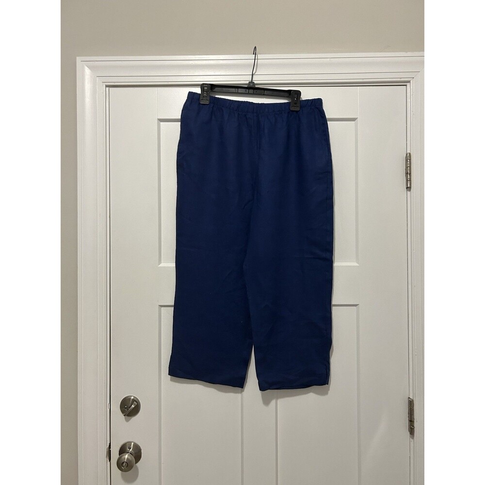 Choices Women Linen Capris Large Blue cropped coastal beach vacation resort wear